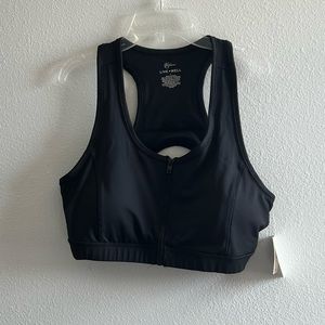 Black, L sports bra with functional zipper in front